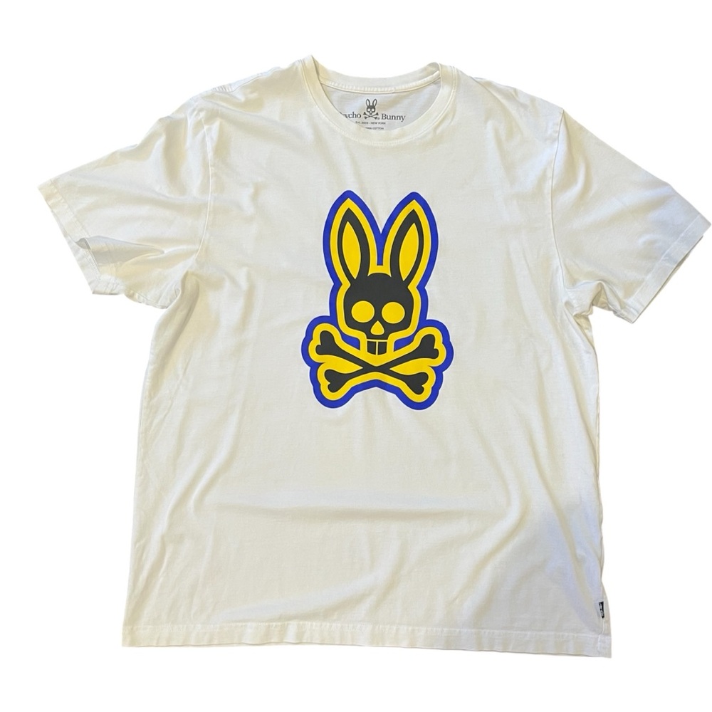 Psycho Bunny Men's White Patchin Bunny Graphic Crew-Neck T-Shirt Size 8